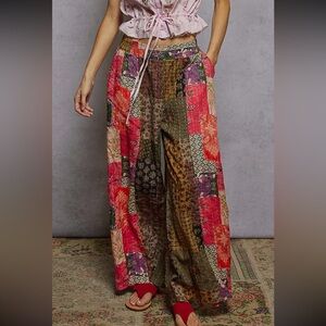 POL Patchwork Wide-Leg Pants - Red, Pink, Purple, Brown